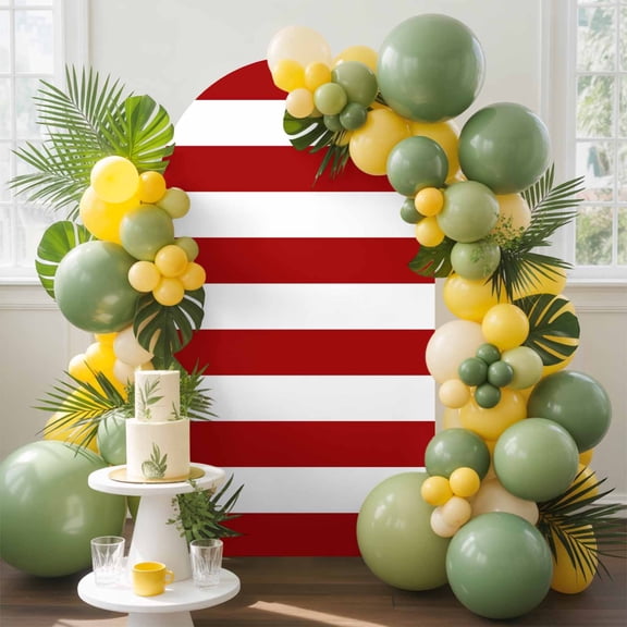 Modern Simple Arch Backdrop Cover, 5FT, Red White Stripes Spandex Arch Covers Double-Sided Backdrop for Wedding Birthday Party Photo Background Decoration