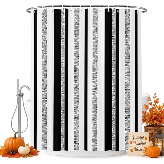 Modern Simple Art Shower Curtain, Waterproof Shower Curtains for Bathroom, Black Gray Vertical Stripes Pattern Washable Fabric Bathtub Curtain Set Bath Decor with 12 Hooks Standard 72"x72"