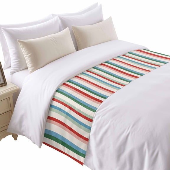 Modern Simple Bed Runner for Twin Size Bed, Colorful Stripes Abstract Artistic Watercolor Geometric Soft Bedding Scarf Bedding Protector Slipcover Sofa Throw for Bedroom Hotel Guesthouse