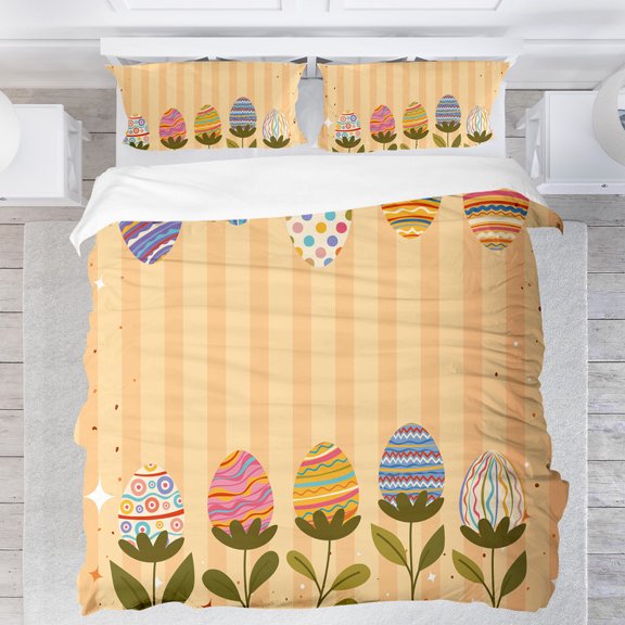 Modern Simple Bedding Set, Easter Bunny Egg Print Unisex Bedding Set with 1 Duvet Cover and 2 Pillowcases, Easter Gift