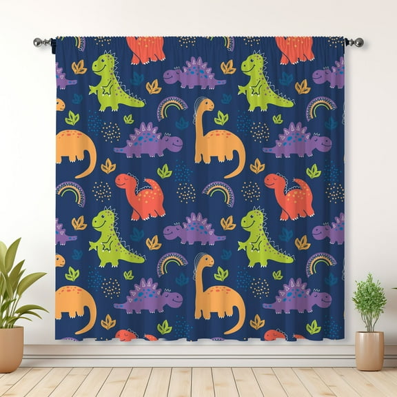 Modern Simple Children'S Curtains, Dinosaur Print Blackout Curtains, Suitable For Room Bedroom Decoration(Rod pocket)