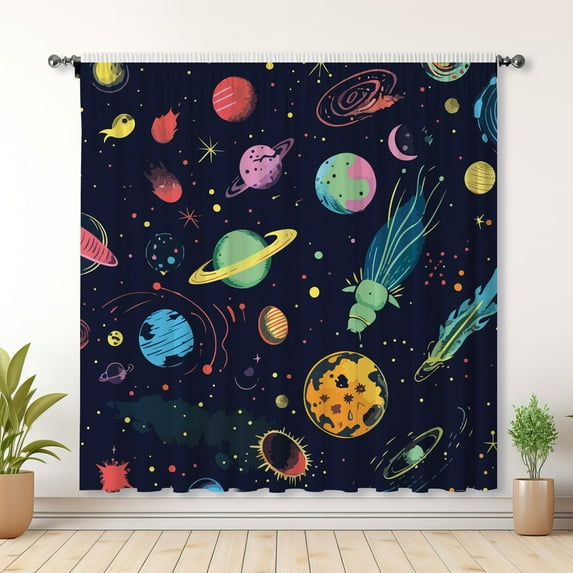 Modern Simple Curtains, Cosmic Starry Sky Print Blackout Curtains, Suitable For Room Bedroom Decoration(Rod pocket)