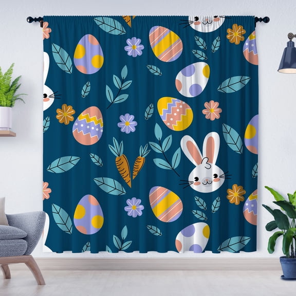 Modern Simple Curtains, Easter Bunny Egg Print Blackout Curtains, Suitable For Room Bedroom Decoration, Easter Gift(Rod pocket)