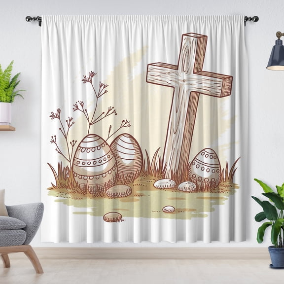Modern Simple Curtains, Easter Egg Cross Print Blackout Curtains, Suitable For Room Bedroom Decoration, Easter Gifts(Rod pocket)
