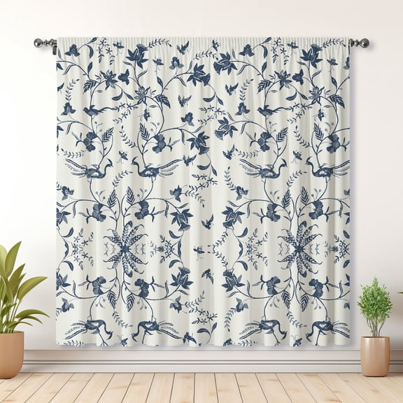 Modern Simple Curtains, Floral Print Blackout Curtains, Suitable For Room Bedroom Decoration(Rod pocket)