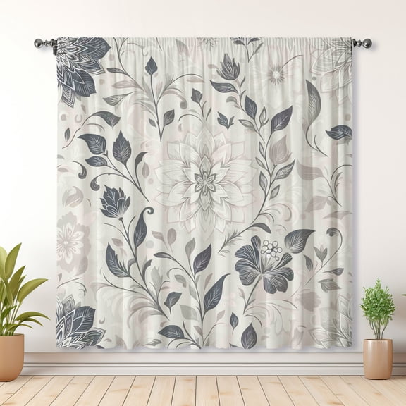Modern Simple Curtains, Floral Print Blackout Curtains, Suitable For Room Bedroom Decoration(Rod pocket)
