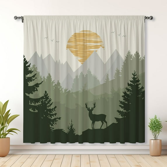 Modern Simple Curtains, Forest Print Blackout Curtains, Suitable For Room Bedroom Decoration(Rod pocket)