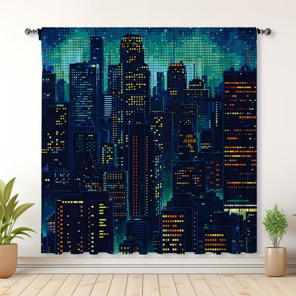 Modern Simple Curtains, Future City Print Blackout Curtains, Suitable For Room Bedroom Decoration(Rod pocket)