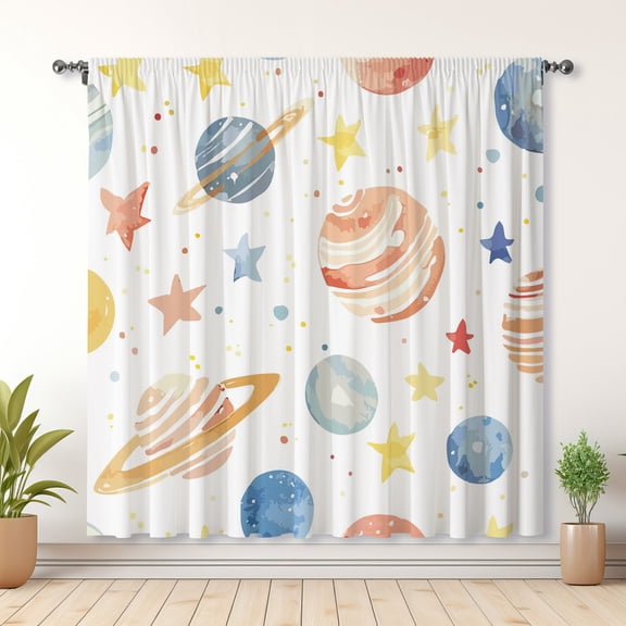 Modern Simple Curtains, Planet Print Curtains, Suitable For Bedroom Decoration(Rod pocket)