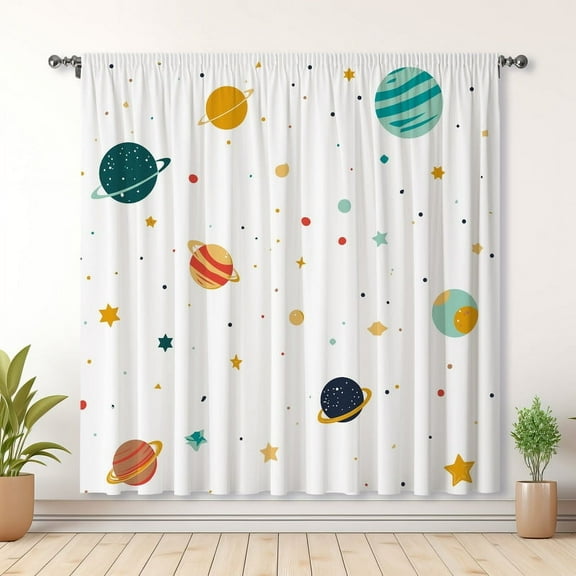 Modern Simple Curtains, Planet Print Curtains, Suitable For Bedroom Decoration(Rod pocket)