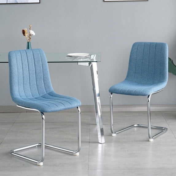 Modern/Simple Dining Chairs with Sliver Metal Base Set of 4 Blue