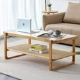 thumbnail image 1 of Modern Simple Double-Layer Rectangle Tea Table - Solid Wood & Glass Top With Rattan Woven Side - Small Chinese Style For Home, 1 of 9