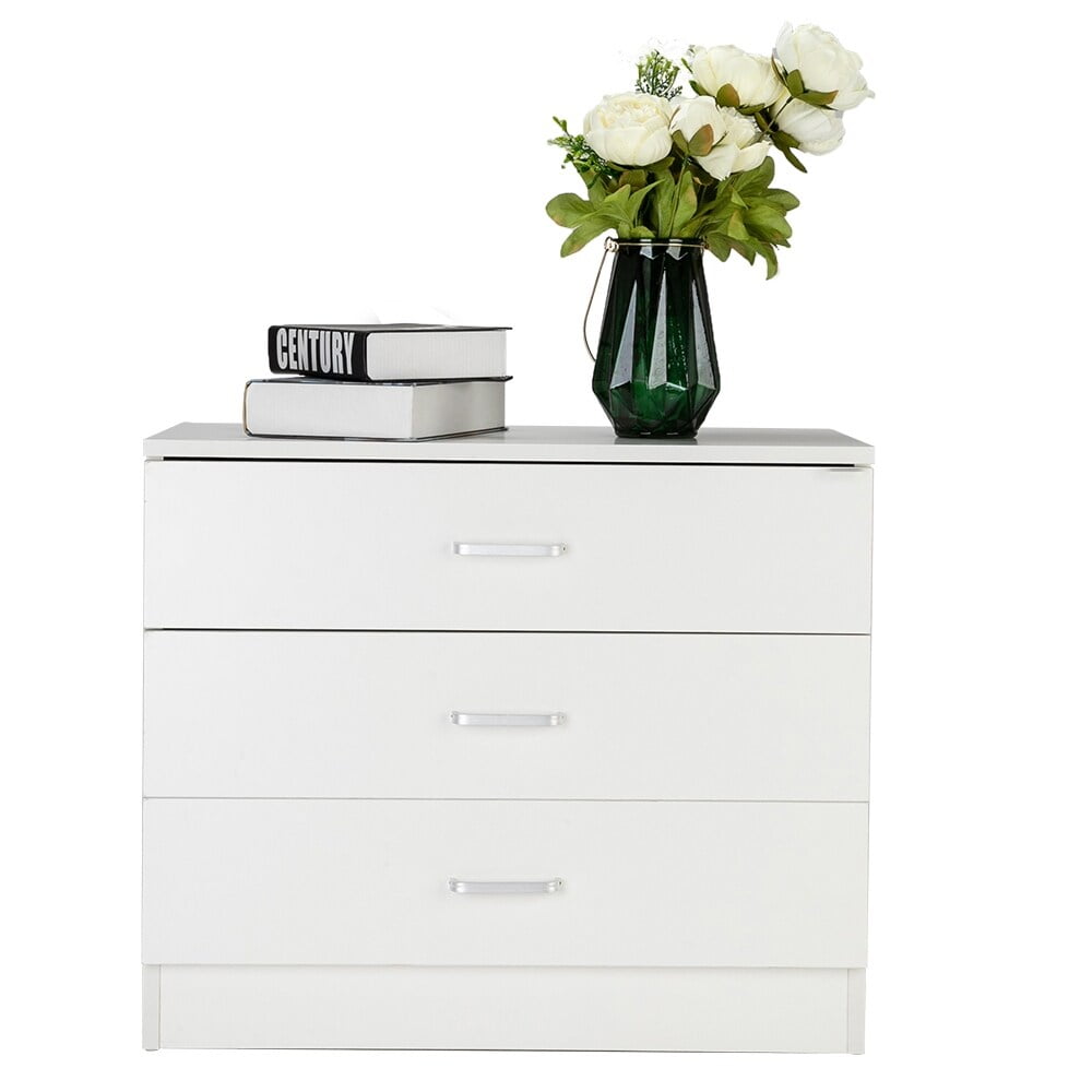 White P2 Wood 3-Drawer Storage Dresser Cabinet