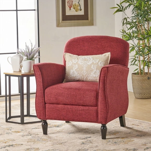 Modern Simple Fabric Armchair 85cm with Curvy Retro Arms and Medium-Gauge Tonal Piping