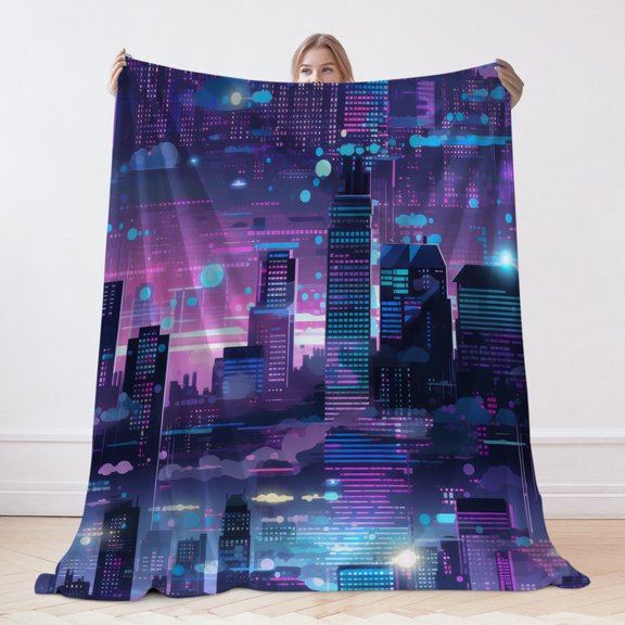 Modern Simple Flannel Blanket, Future City Print Blanket, Machine Washable Soft Warm Blanket, Office Living Room Sofa Air Conditioner Blanket, Christmas Gift