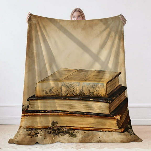 Modern Simple Flannel Blanket, Retro Book Print Blanket, Machine Washable Soft Warm Blanket, Office Living Room Sofa Air Conditioner Blanket, Christmas Gift