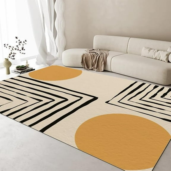 Modern Simple Geometric Combination Shapes Area Rug, Contemporary Art Design Living Room Rug, Soft Low Pile Dining Room Carpet, Washable Non Slip Bedroom Rugs 5 x 8ft