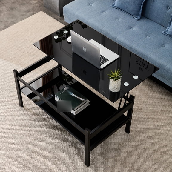 Modern Simple Glass Coffee Table | Can Be Used as Office or Living Room Table | Sturdy Metal and Tempered Glass | Overcomes Assembly Difficulties