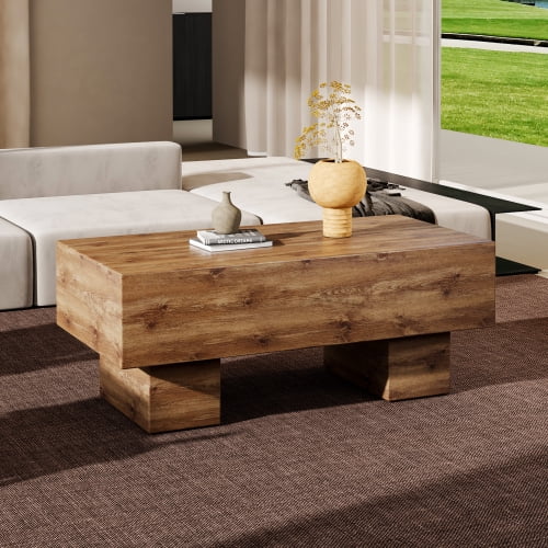 Modern Simple Gray Texture MDF Coffee Table, 43.3" Large Surface Living Room Table with Strong Load-Bearing Capacity, Practical Center Table for Small Spaces, Wood