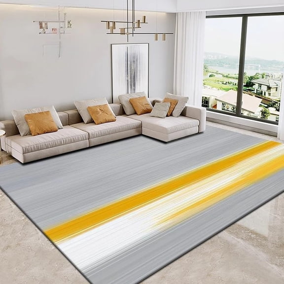 Modern Simple Gray Yellow Stripes Rugs For Bedroom, Non Slip Washable Area Rug, Soft Affordable Non-Shedding Carpet, Living Room Decor Aesthetic 3x4ft