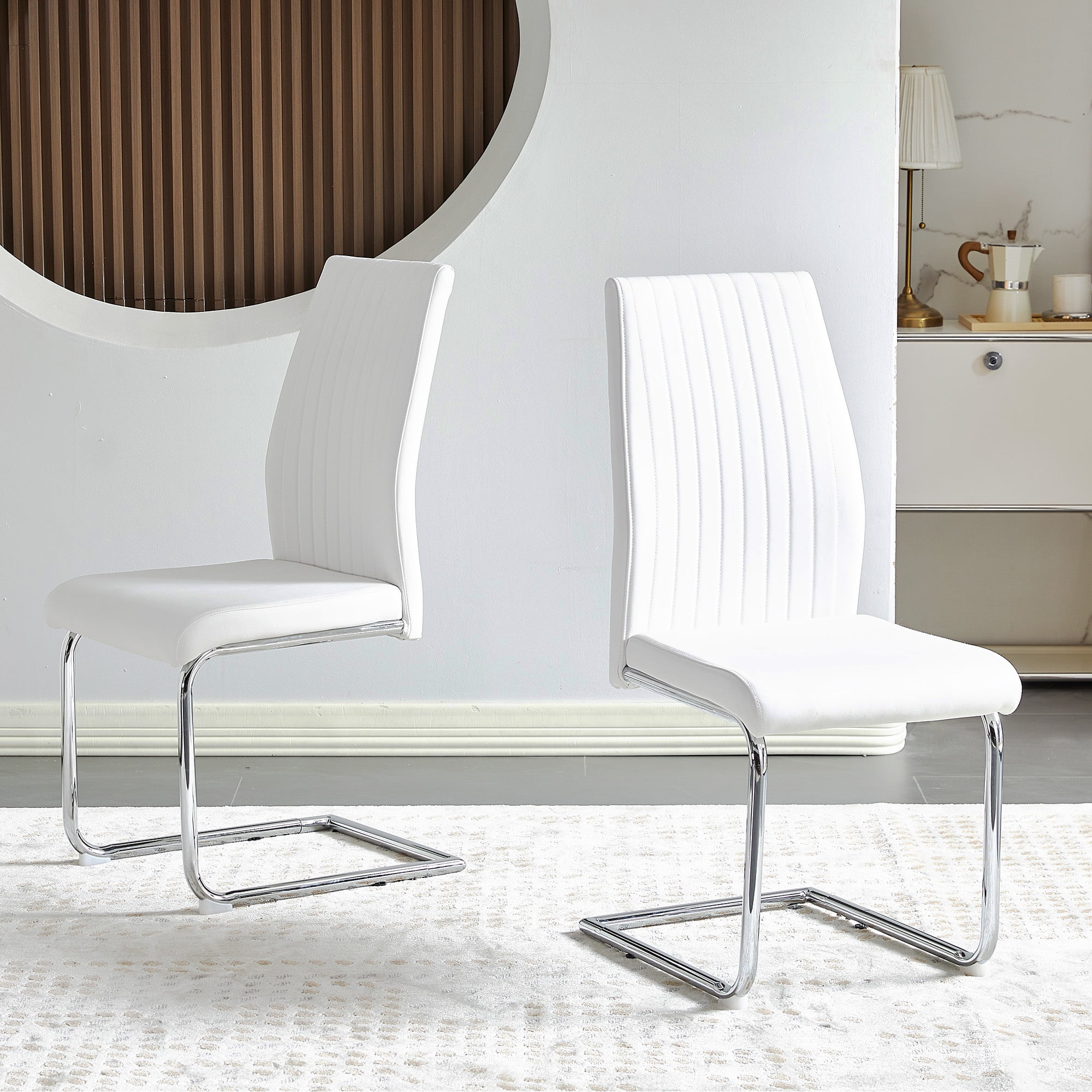 Modern Simple Leather Dining Chairs Set of 2, Stackable Armless Side