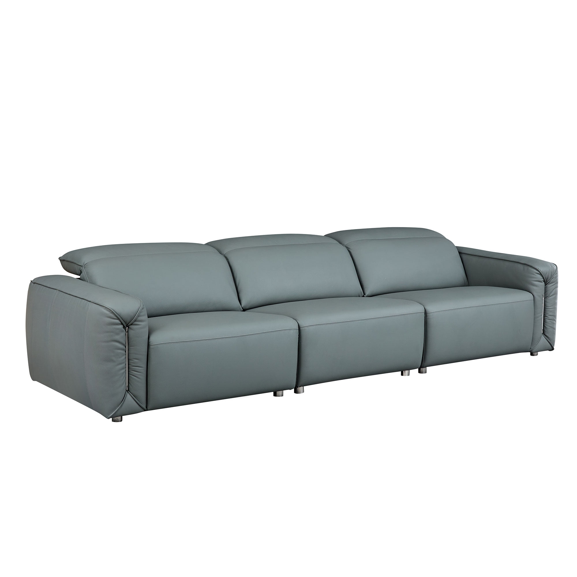 Modern Simple Line Design Blue Grey Leather Sofa for Living Room, Comfy