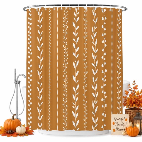 Modern Simple Lines Shower Curtain Set - Small 36" x 72" Washable Bathtub Curtain with 12 Hooks, Rustic Vertical Stripes Orange Waterproof Fabric Stall Shower Curtains for Bathroom/Bathtub Décor