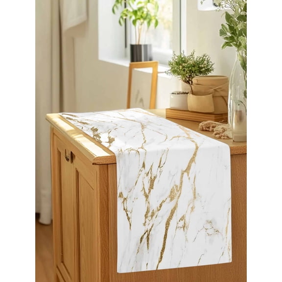 Modern Simple Marble Pattern Table Runner 36 Inches Long,Kitchen Dining Tablerunners Abstract Golden Veins Linen Table Runners Dresser Scarves for Home Dinner Wedding Holiday Party Decor