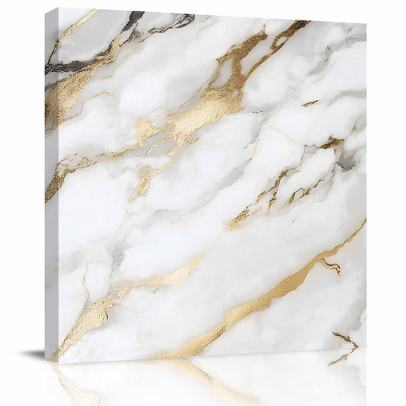 Modern Simple Marble Texture Canvas Artwork Painting Art, Abstract Golden Veins Square Framed Wall Decorations Prints Picture for Bedroom Kitchen Living Room, 8x8 in