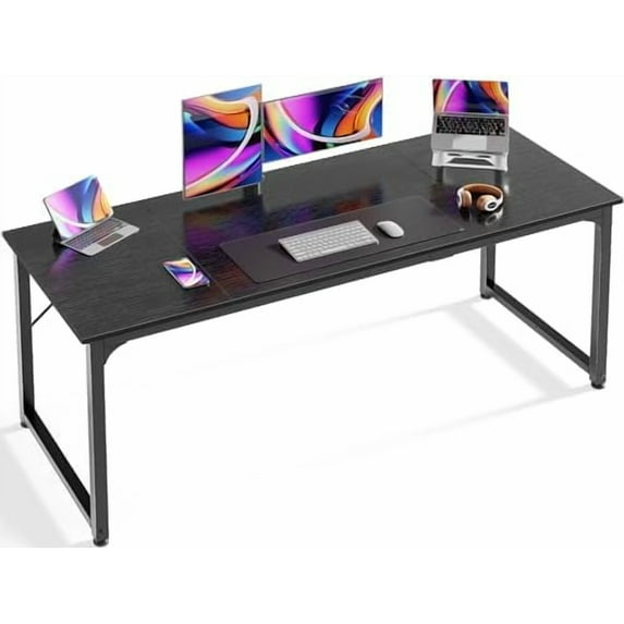 Modern Simple Office Desk, 63 Inch, Gaming & Writing Desk with Storage, Large Legroom, Metal Frame, Black