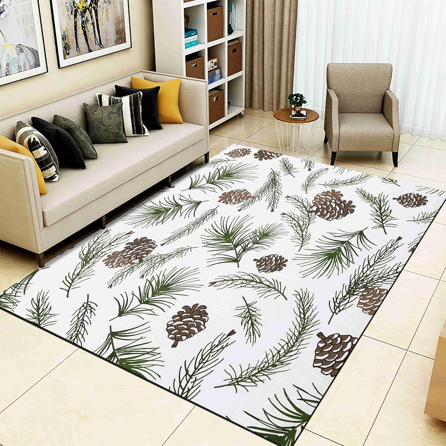 Modern Simple Pine Cone Area Rug, Creative Green Pine Tree Print ...