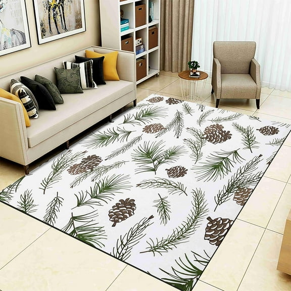 Modern Simple Pine Cone Area Rug, Creative Green Pine Tree Print Bedroom Rug, Breathable Low Pile Durable Indoor Throw Mat, Foldable Easy Clean Rugs For Family Bedroom Bedside 3x4ft