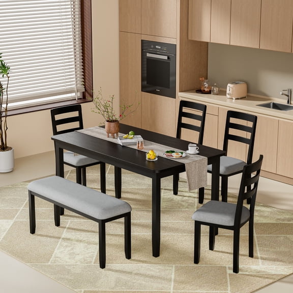 Lacoo Modern Simple Solid Wood Dining Table Set 6-Piece, 1 Table 4 Chairs 1 Bench, Kitchen Dining Room Furniture Set, Multiple Colors Available