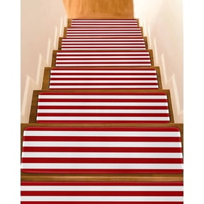 Modern Simple Stair Treads Non Slip for Steps Red White Stripes 4 Pcs Reusable Adhesive Stair Runner Mats for Dogs Elders Carpet Treads Rugs for Staircase 8x30 In