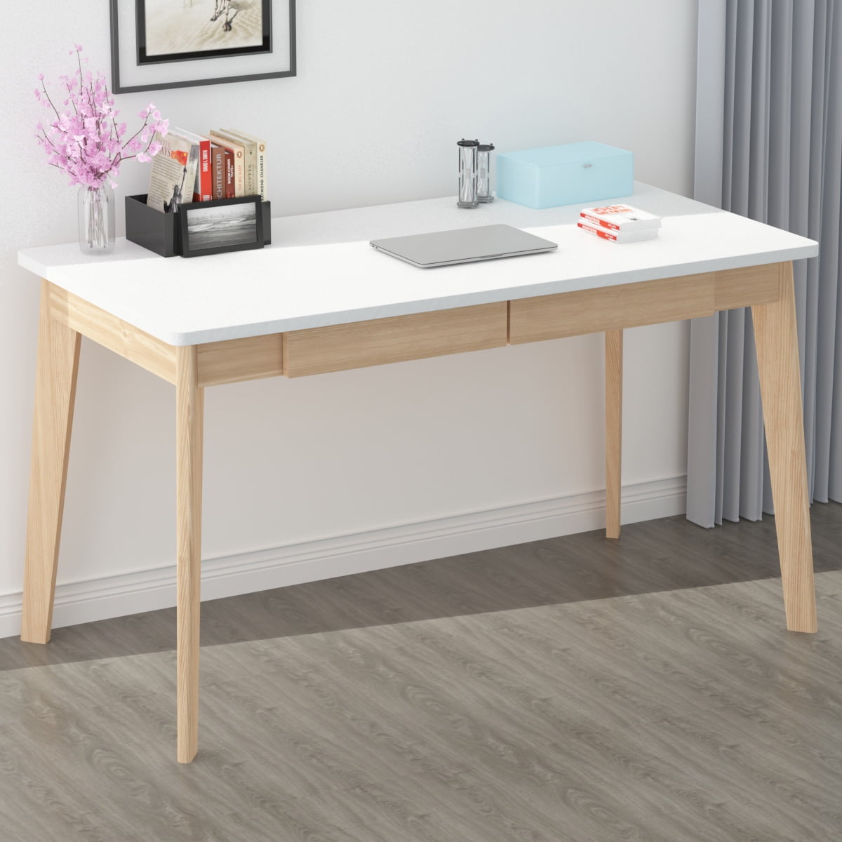 Computer Desk,47.2 inches Home Office Desk Writing Study Table Modern  Simple Style PC Desk with Metal Frame，Nature