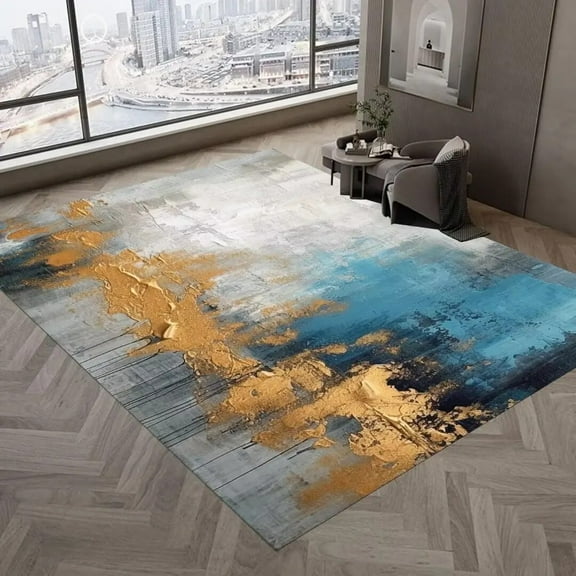 Modern Simple Style Carpet for Living Room Gold Abstract Minimalist Large Area Rugs Decor Bedroom Washable Outdoor Floor Mat