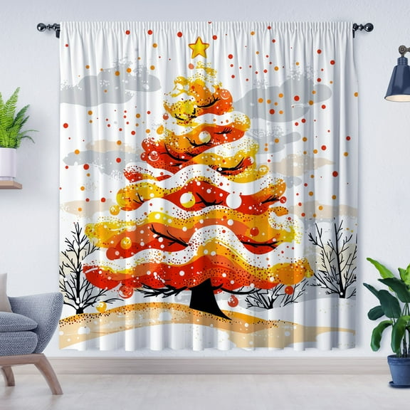 Modern Simple Style Curtain Tree Christmas Curtain Blackout Curtain Suitable For Room Bedroom Decoration Christmas Gift(Rod pocket)