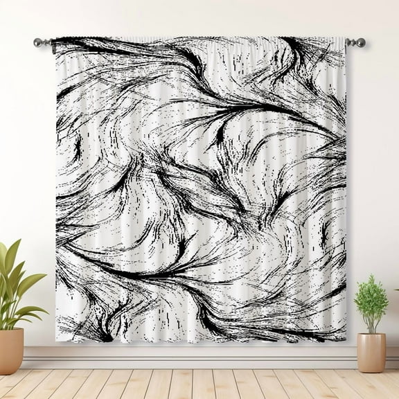 Modern Simple Style Curtains, Black Line Curtains, Bedroom Blackout Curtains, Suitable For Living Room And Bedroom Decoration(Rod pocket)