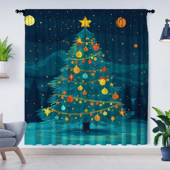 Modern Simple Style Curtains Christmas Tree Curtains Blackout Curtains Suitable for Room Bedroom Decoration Christmas Gifts(Rod pocket)
