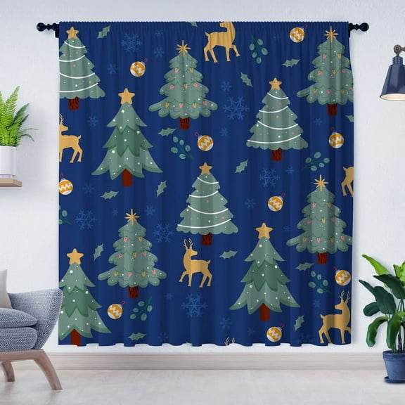 Modern Simple Style Curtains Christmas Tree Curtains Blackout Curtains Suitable for Room Bedroom Decoration Christmas Gifts(Rod pocket)