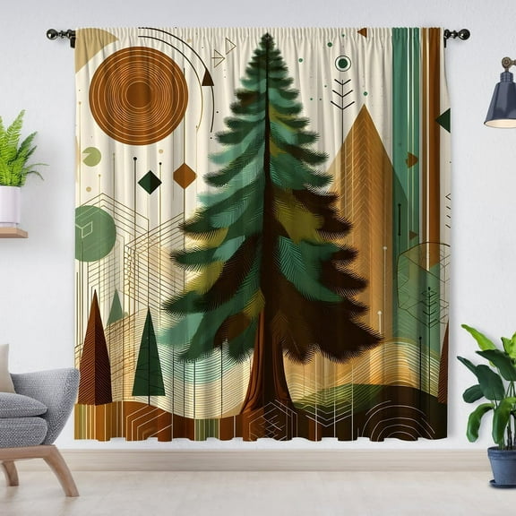 Modern Simple Style Curtains, Christmas Tree Curtains, Blackout Curtains, Suitable for Room Bedroom Decoration(Rod pocket)
