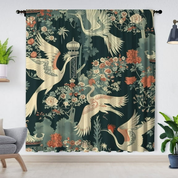 Modern Simple Style Curtains, Floral Crane Curtains, Blackout Curtains, Suitable for Room Bedroom Decoration(Rod pocket)
