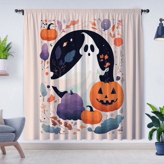 Modern Simple Style Curtains, Halloween Ghost Curtains, Blackout Curtains Suitable for Room Bedroom Decoration, Halloween Gifts(Rod pocket)