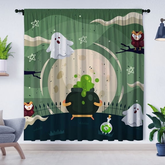 Modern Simple Style Curtains, Halloween Ghost Curtains, Blackout Curtains Suitable for Room Bedroom Decoration, Halloween Gifts(Rod pocket)
