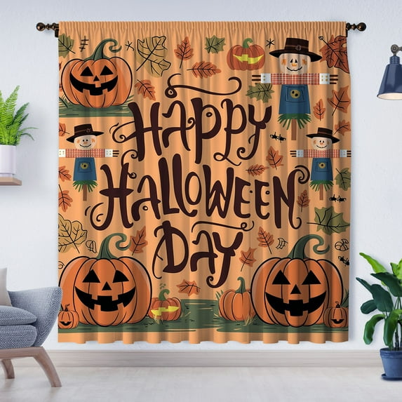 Modern Simple Style Curtains, Halloween Pumpkin Curtains, Blackout Curtains Suitable for Room Bedroom Decoration, Halloween Gifts(Rod pocket)
