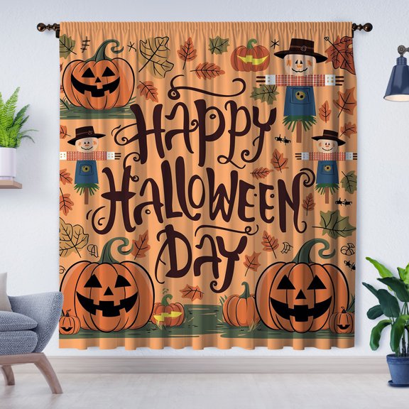 Modern Simple Style Curtains, Halloween Pumpkin Curtains, Blackout Curtains Suitable for Room Bedroom Decoration, Halloween Gifts(Rod pocket)