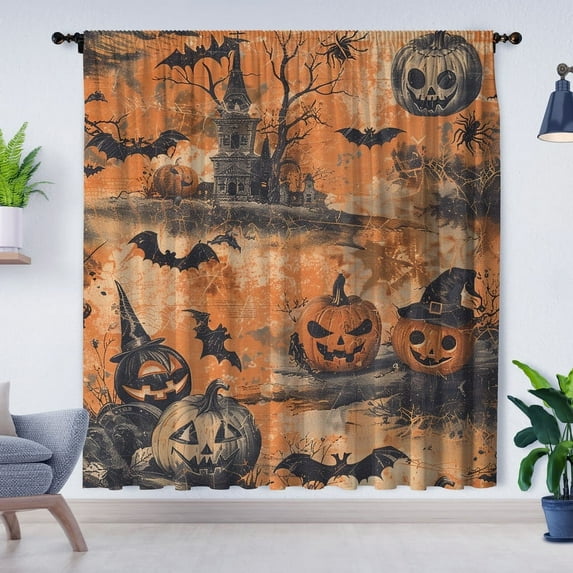 Modern Simple Style Curtains, Halloween Pumpkin Curtains, Blackout Curtains Suitable for Room Bedroom Decoration, Halloween Gifts(Rod pocket)