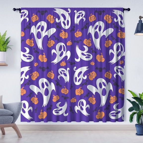 Modern Simple Style Curtains, Halloween Pumpkin Ghost Curtains, Blackout Curtains Suitable for Room Bedroom Decoration, Halloween Gifts(Rod pocket)