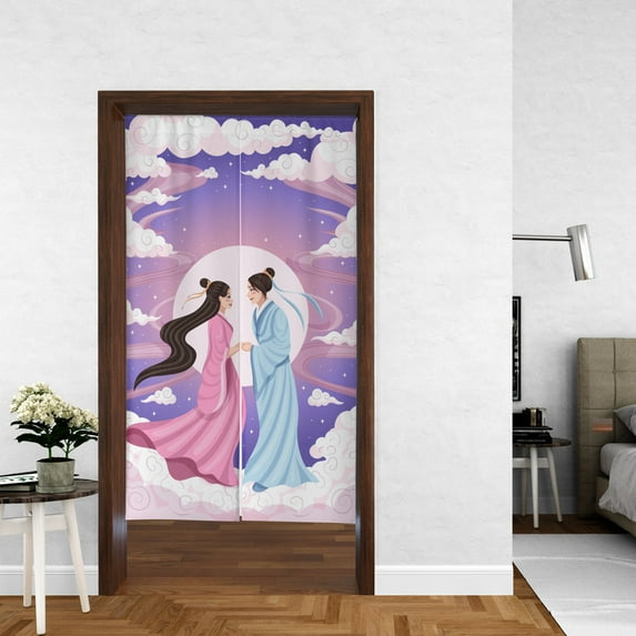 Modern Simple Style Door Curtain, Qixi Cowherd and Weaver Girl Door Curtain, Suitable for Kitchen Partition Bedroom Door Privacy Decoration