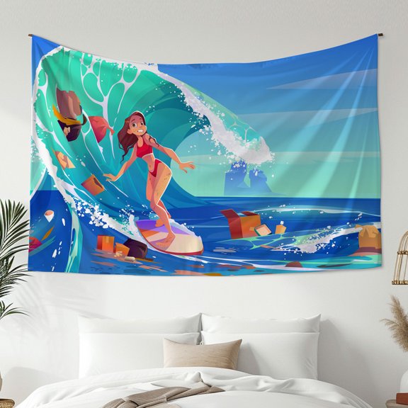 Modern Simple Style Tapestry, Cartoon Surfing Print Tapestry, Bedroom Living Room Dormitory Decoration, Home Decoration